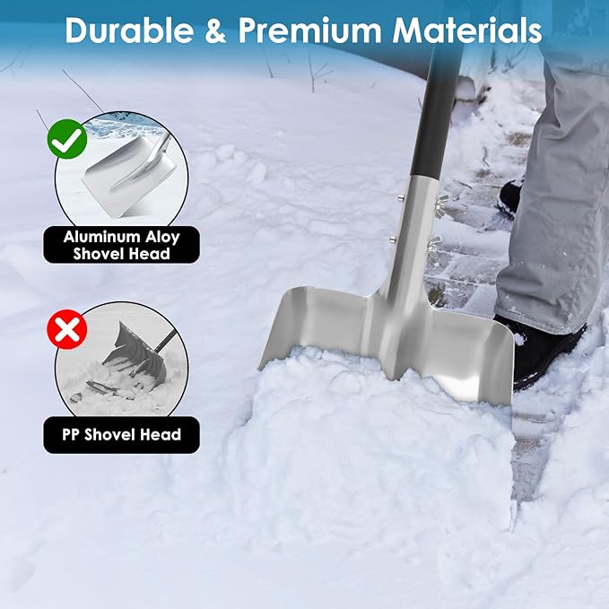 Aluminum Snow Shovel for Driveway – 40" Long Square Shovel with D Handle, Large Capacity Flat Shovel, Portable Snow Removal Tool for Home Garage Garden Camping Emergency, Orange