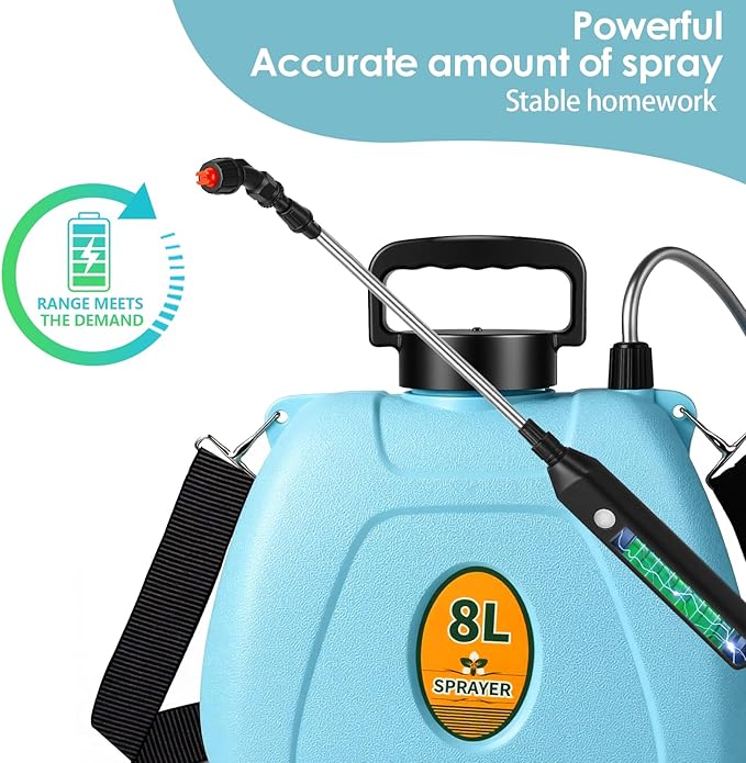 2 Gallon Battery Powered Garden Sprayer,2025 Upgraded Electric Weed Sprayer with 3 Adjustable Speed, Battery Indicator,Rechargeable Retractable Wand with Adjustable Shoulder Strap for Lawn,Garden,Yard
