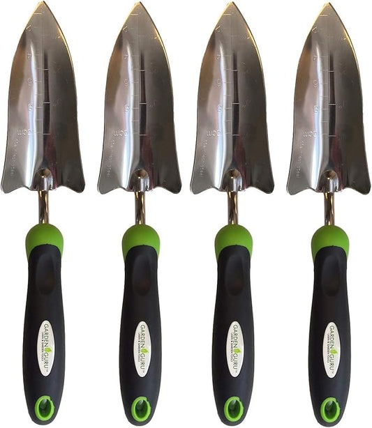 Garden Guru Transplanter Trowel Shovel - Stainless Steel - Rust Resistant - Ergonomic Grip - Perfect Hand Shovel Tool for Gardening Weeding Transplanting and Digging in Garden Beds (4 Pack)