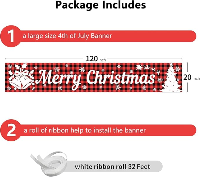 Happy Christmas Large Banner,Vintage Christmas Tree Snowman Banner for Outside,Merry Christmas Red Plaid Decorations for Yard Garden 120x20 Inches