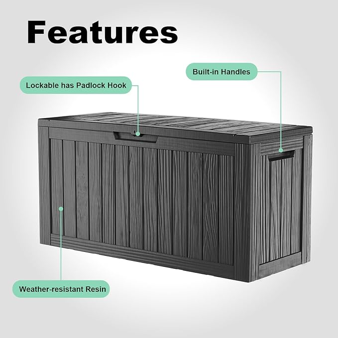 80 Gallon Outdoor Deck Box,Storage Lockable Waterproof Patio Furniture,Garden Tools,Cushions,Pool Accessories Outside Storage Resin Box(Black)