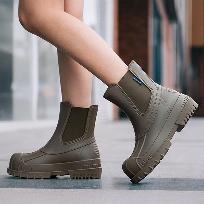 Short Rain Boots Women Waterproof Ankle Rainboots Fashion Chelsea Boots Non-Slip Garden Shoes for Outdoor Work Booties