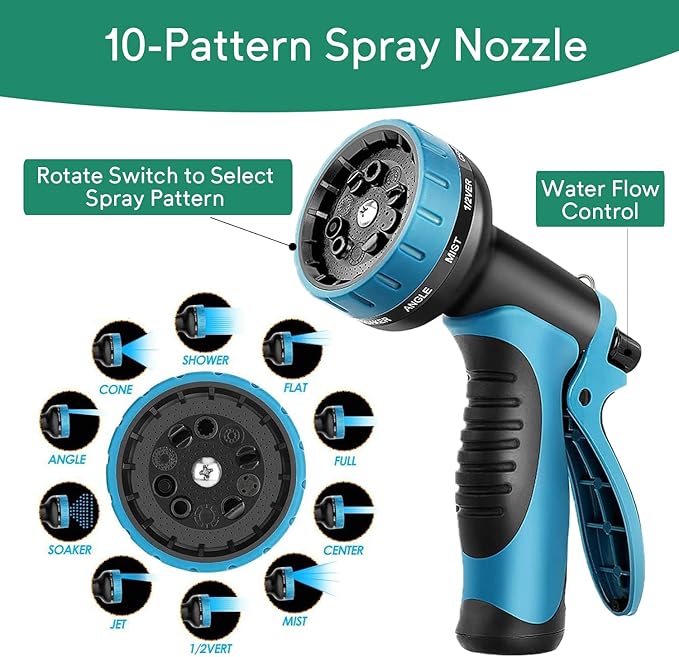 100 FT Expandable Garden Hose, 2025 New No Kink Water Hose 100ft, 10 Pattern Nozzle, Leakproof Solid Brass Fittings, Extra Strong Outer Fabric, Durable 3-Layer Latex Core, Ultra Lightweight, No Tangle