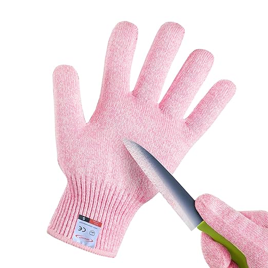 Cut Resistant Gloves, 1 Pair, Medium Pink, Food Grade, Cut Proof, Kitchen, Oyster Shucking, Fish Fillet Processing, Carving Wood, Gardening