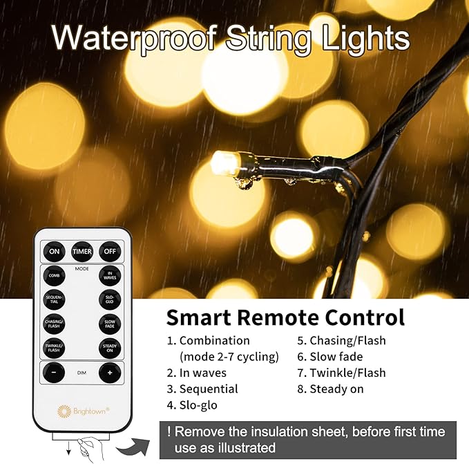 Christmas Tree Lights Outdoor, 205Ft 600 LED Twinkle Fairy Lights String Lights with 8 Light Modes for Christmas LED Garland Wreath Wedding Indoor Holiday Decorations with Dark Green Wire, Warm White