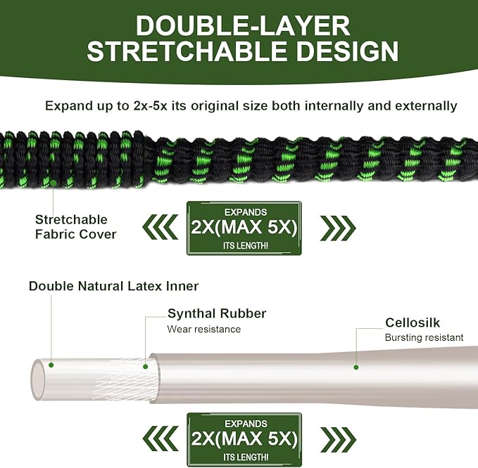 100 FT Expandable Garden Hose, Water Hose with 10-Function High-Pressure Spray Nozzle, Heavy Duty Flexible Hose, 3/4" Solid Brass Fitting