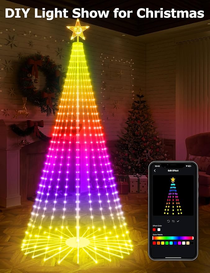 9FT Outdoor Christmas Tree Smart RGBW Christmas Tree with 460 LED Lights App and Remote Control, DIY Multi-Color Lightshow LED Christmas Cone Tree, Timer Music Sync, Christmas New Year Decoration