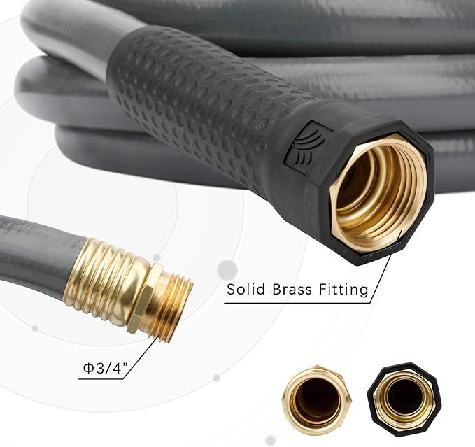 Worth Short Lead-in Gray Garden Hose 3/4 in. x 5 ft. -Kink Free, No Leaking, Male/Female Fittings -Heavy Duty Durable Flexible Lightweight Water Pipe -Brass Aluminum Ends for Household & Commercial