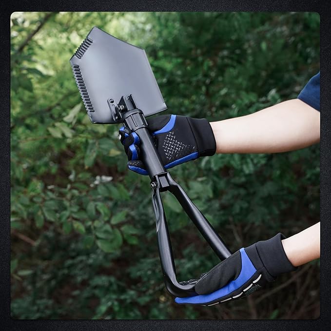 REDCAMP 23" Survival Folding Camping Shovel w/Cover, Manganese Steel Heavy Duty Tactical Shovel with Tri-Fold Handle for Hiking, Beach, Snow, Sand, Mud, Portable Black, 3Lbs