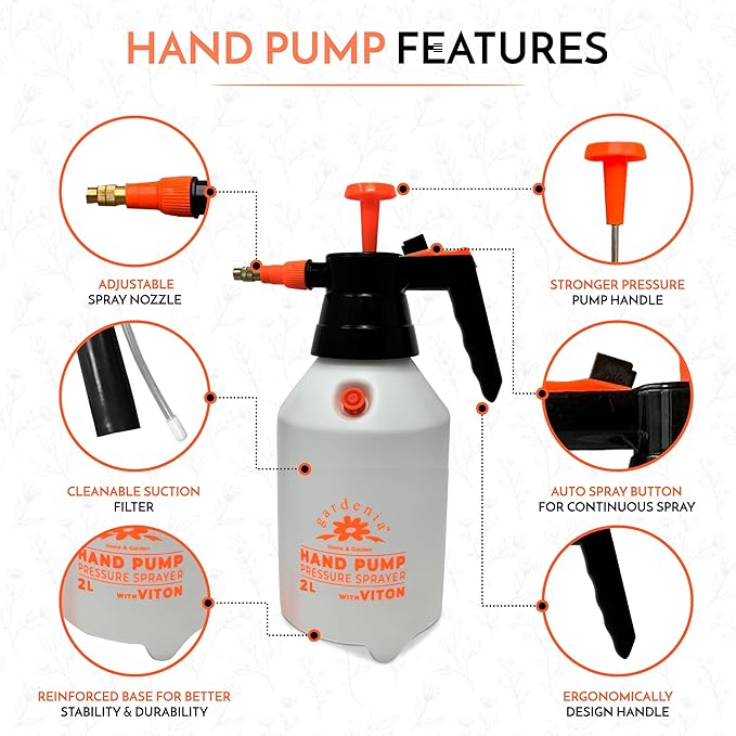 Handheld Pumping Sprayer Viton Seals Sprayers in Lawn and Garden, Spray Bottles for Cleaning Chemical Sprayer Continuous Spray Bottle for Plants 2L Plus (0.53 Gallon/68oz)