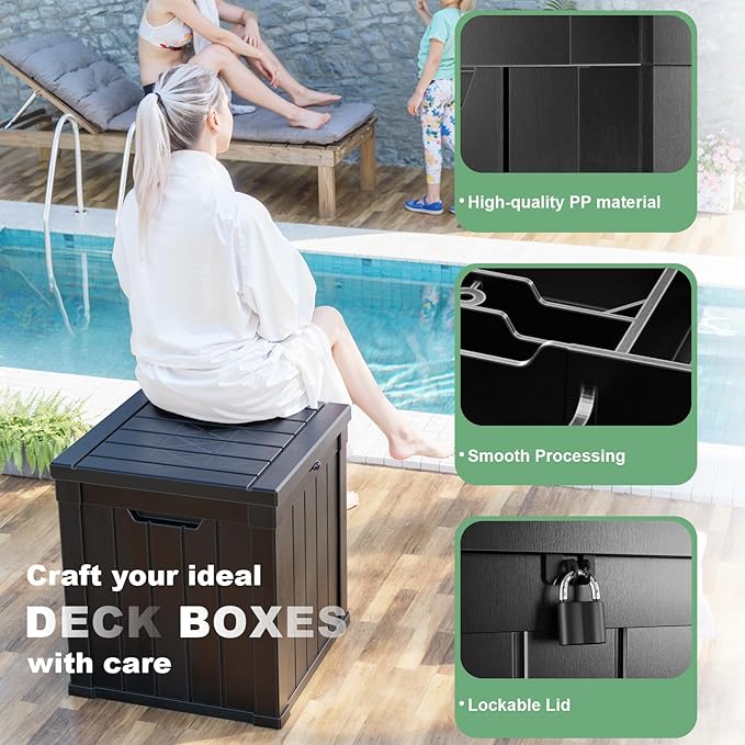 DRATO 50 Gallon Deck Box, Outdoor Storage Box for Patio Cushion, Garden Tools,Waterproof Patio Storage box, Lockable (Black)