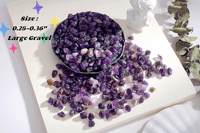 Amethyst Crystal Gravel Polished Chips Stones Pea Quartz 0.3-0.4" Tumbled Stone Crushed Natural Home Decoration Small Pebbles mini Fish Tank Vase Filler Landscape Bottom Ornament 250G 0.55 lbs