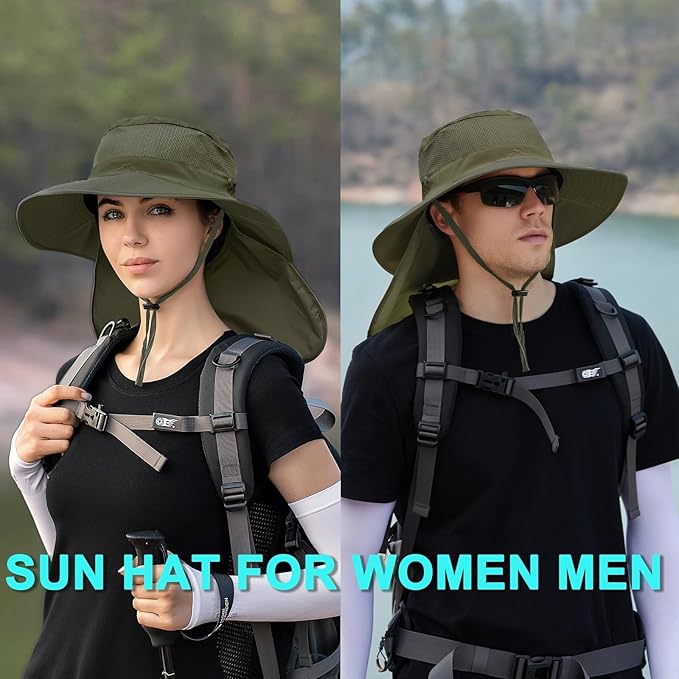 ZOORON Sun Hats for Men Women Fishing Hat with Neck Flap,UPF 50+ Sun Hat Waterproof Wide Brim Bucket Hats for Safari Hiking