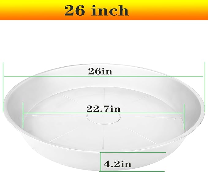 3 Pack of 26 inch Plant Saucer, 4.2" Depth Tray, Large Deep Garden Plastic Flower Planter Plant Trays for Indoors Outdoor Bath Bath (26", Creamy White)