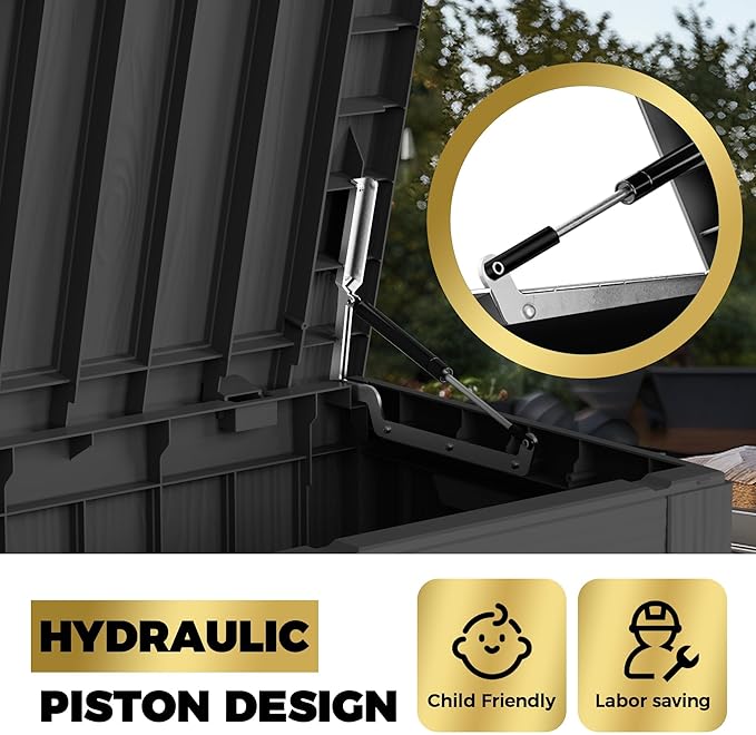 TARKARI 80 Gallon Lockable Resin Deck Box, Waterproof & UV-Resistant Outdoor Storage Box for Outdoor Cushion Storage, Garden Tools & Pool Accessories Storage, Black