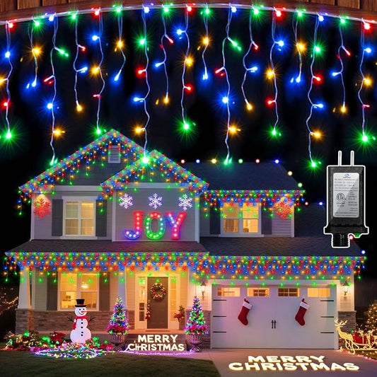 1332 LED Christmas Lights with 296 Drops,132ft 12 Modes Hanging ice String Lights with Timer & Dimmable & Waterproof, Plug-in Fairy Lights for Tree Holiday Wedding Party Christmas Decor Multicolor
