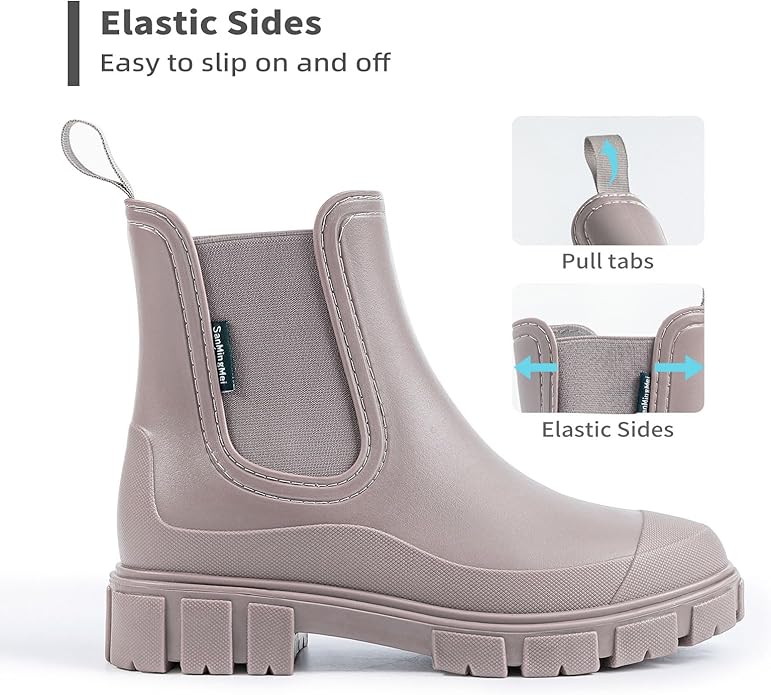 Drecage Womens Rain Boots Waterproof Rubber Garden Shoes Short Ankle Chelsea Boots Slip-Resistant