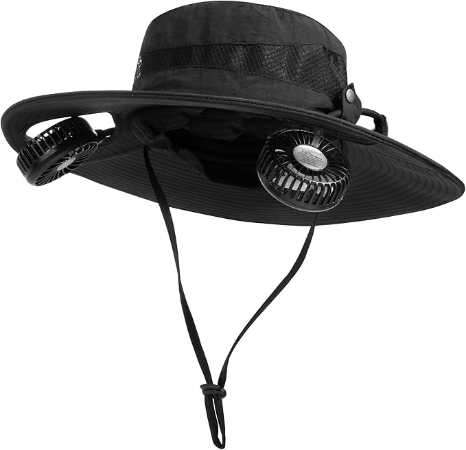 2-in-1 Hands-Free Hat Fan Neck Fan UPF 50+ Wide Brim Sun Hat 16Hrs Running 3-Speed Fishing Essentials for Men Women