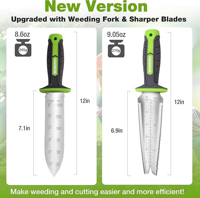 WORKPRO Hori Hori Garden Knife, Garden Tools with Oxford Sheath, 7" Stainless Steel Blade with Cutting Edge, Multi-Purpose Weed Puller tool with Hanging Hole for Planting, Weeding, Digging