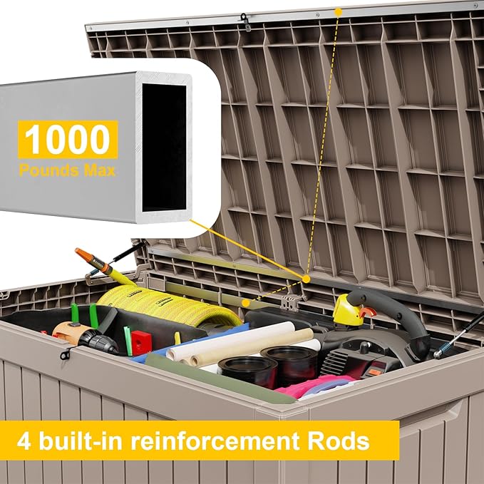 DRATO 230 Gallon Deck Box, Waterproof Resin Large Outdoor Storgae Box for Patio Furniture, Patio Cushions, Gardening Tools, Pool Supplies, Lockable