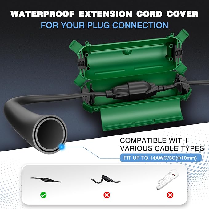 Flemoon [9 Pack] Outdoor Extension Cord Safety Cover, IP44 Waterproof Connection Protector, Weatherproof Electrical Box for Outdoor Plug, Outlet, Holiday Light, Christmas Decorations, Green