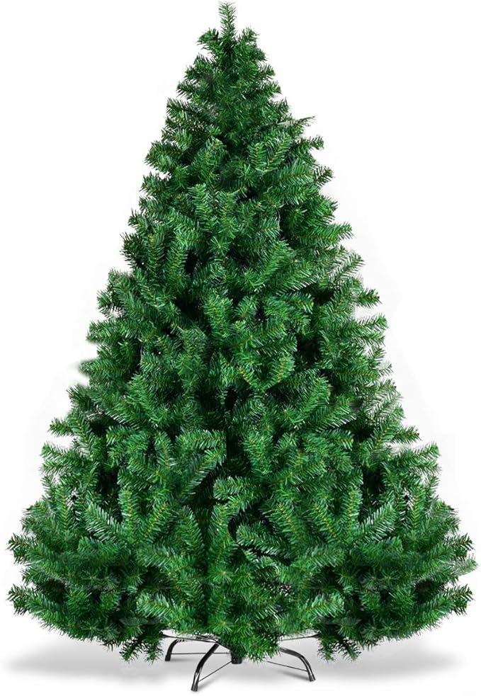Goplus 6ft Artificial Christmas Tree, Premium Unlit Hinged Spruce Full Tree with 1000 Branch Tips, Metal Stand, Hinged Structure, Easy Assembly Festival Celebration Xmas Tree for Home, Office, Party