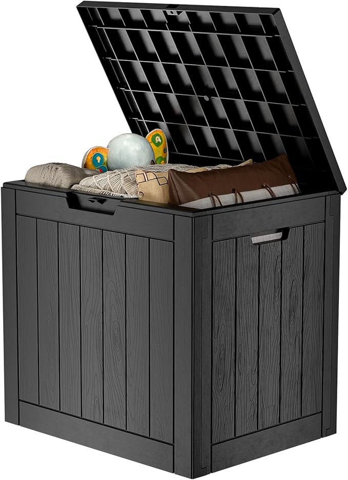 31 Gallon Waterproof Outdoor Storage Box,Resin Deck Box,Lockable Outside Storage Box Container for Patio Furniure,Garden (31 Gallon Black)