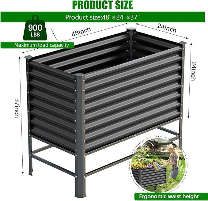 Doniks Raised Garden Bed with Legs, 48×24×37in Large Outdoor Metal Galvanized Garden Planting Box,900lb Capacity for Vegetables Lawn Green Flowers, Fruits, Terrace