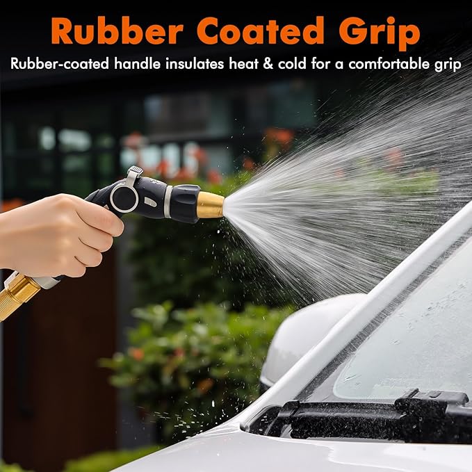 RESTMO High Pressure Hose Nozzle Sprayer, Heavy Duty Brass Head, Metal Water Hose Nozzle for Car Washing, Garden Cleaning, Lawn and Plant Watering, Adjustable Thumb Flow Control, 4 Spray Patterns