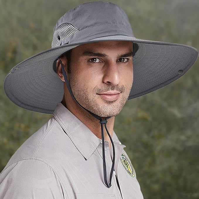Wide Brim Fishing Sun Hat for Men Women, UPF 50+ Waterproof Bucket Boonie Hat Hiking Camping Safari Garden Beach