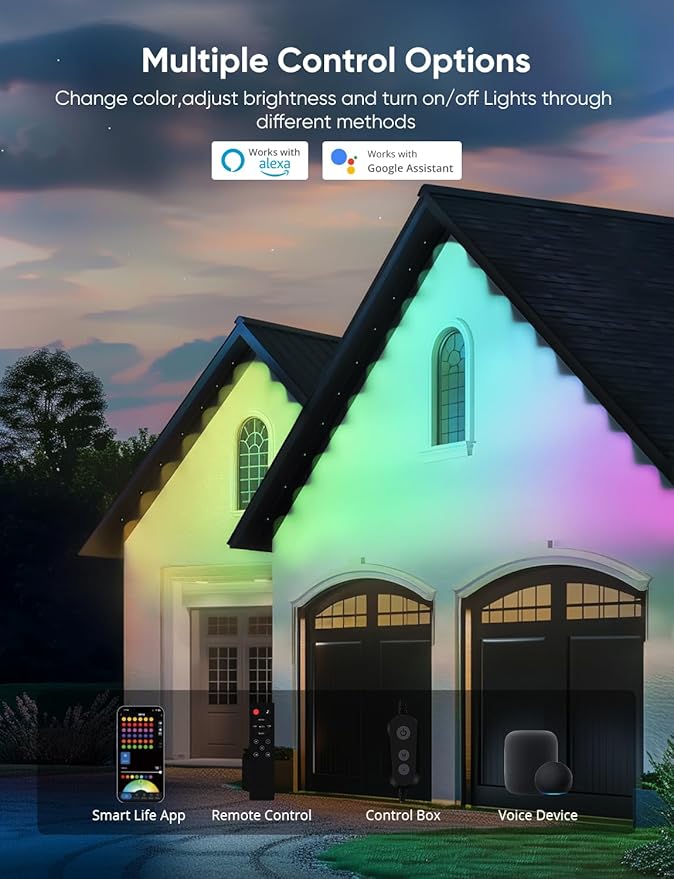 Permanent Outdoor Lights 100ft,RGBW Eaves Light with 72 LED Lights,111+ Scenes Modes Outdoor Lighting, Waterproof Permanent Light for Daily Holiday Halloween Decorations, Compatible with Alexa,Black