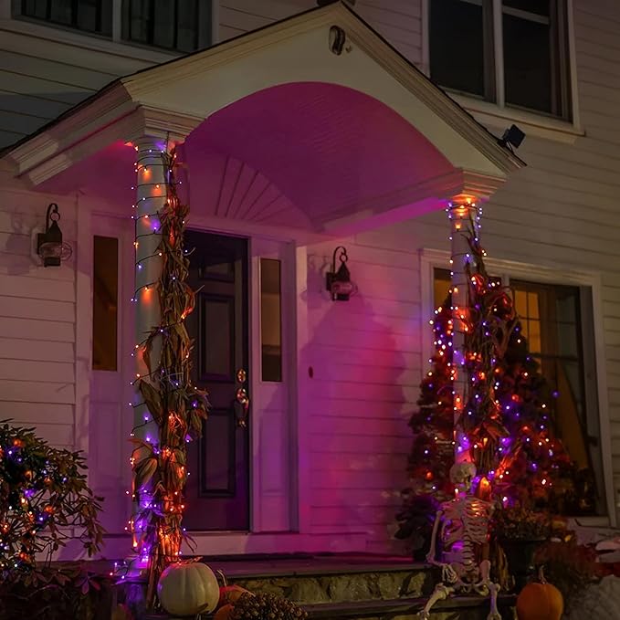 TW SHINE Halloween Lights, 1000 LED 328FT Halloween Lights Outdoor Plug in with 8 Modes, Remote Waterproof String Lights Outdoor Indoor Decorations for Xmas Party Yard Decor, Purple & Orange
