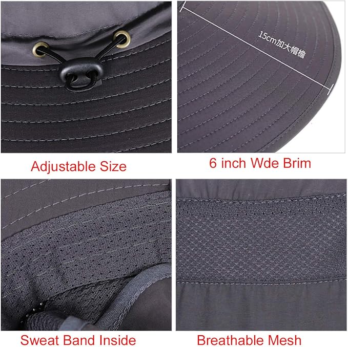 HUAMULAN 6" Super Wide Brim Sun Hats, Men and Women Bucket Hat for Fishing Hiking Garden Lawn Work Safari Camping Outdoor