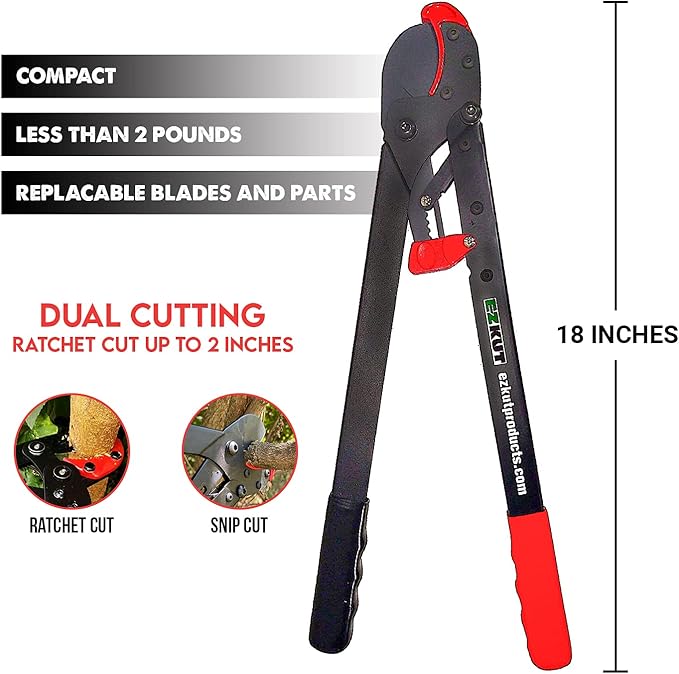 EZ Kut BranchCutter Anvil Loppers. Ratcheting Tree Cutter - Sub Compact Lightweight Packable Loppers best Tree Branch Cutter - Yard Tools Since 1988