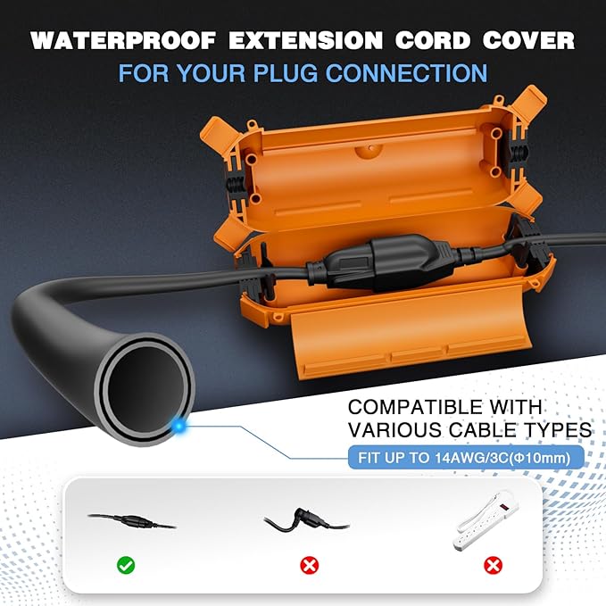 Flemoon [3 Pack] Outdoor Extension Cord Safety Cover with Waterproof Seal, Weatherproof Electrical Connection Box to Protect Outdoor Outlet, Plug, Socket, Christmas Holiday Decoration Light, Orange