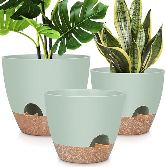 12" 10" 9" Large Self Watering Plant Pots, 3 Pack Flower Pots Planters with Multi Mesh Drainage Holes for Indoor Outdoor Garden Plants and Flowers.