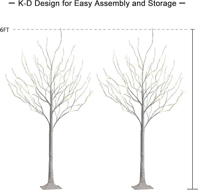LIGHTSHARE 6 Feet 72L LED Birch Tree Lights, Pack of 2, Warm White, for Holiday Party and Christmas Decoration, Indoor and Outdoor Use