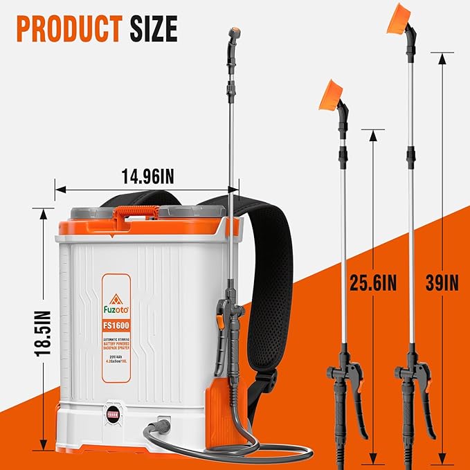 Battery Powered Backpack Sprayer 4.2Gallon, 45-90PSI Adjustable Pressure, 6 Hours Long Battery Life, Electric Backpack Garden Sprayer with 6 Spray Nozzles for Lawn, Garden, Yard