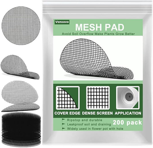 vensovo 200 Pcs Bonsai Pot Bottom Grid Mat Mesh Pad - 2 Inch Plant Pot Screen Gasket with Hot Melt Edge, Rounds Drainage Hole Keep Soil from Flowing Away