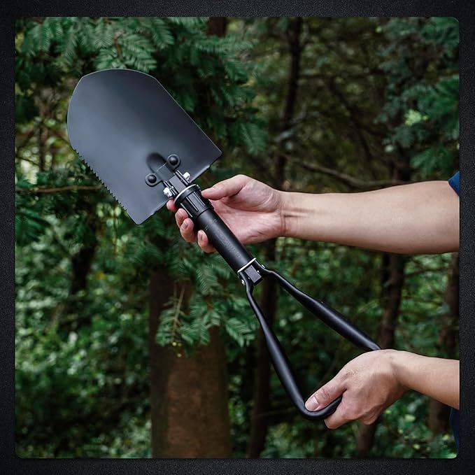 REDCAMP 23" Survival Folding Camping Shovel w/Cover,Portable Shovel with High Manganese Steel, Tactical Entrenching Tool Tri-fold Handle Shovel for Camping Hiking Sand Mud Snow Beach, Black 2.5Lbs