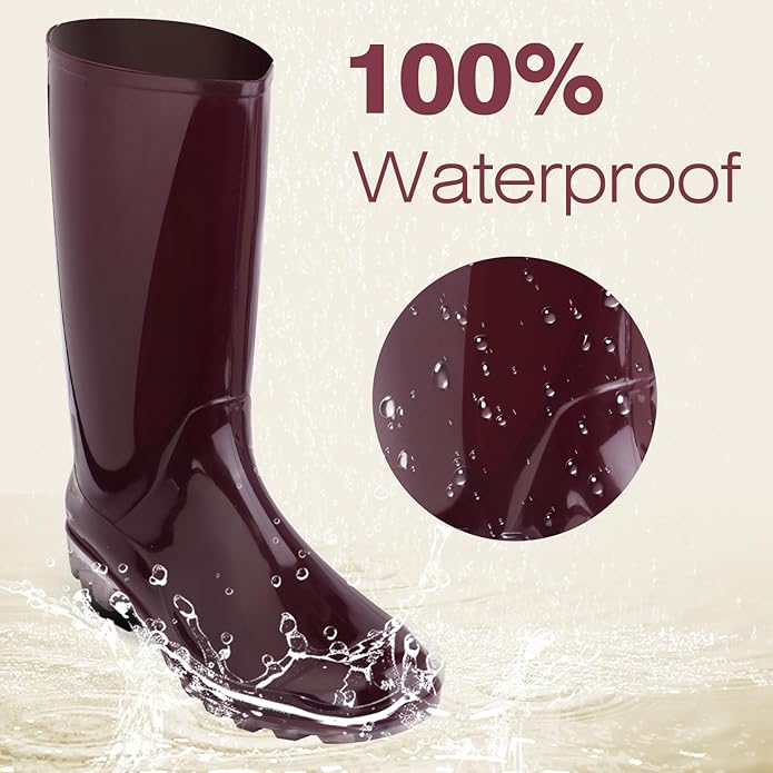 DaeRainy Tall Rain Boots for Women, Knee High Waterproof Slip On Garden Boots