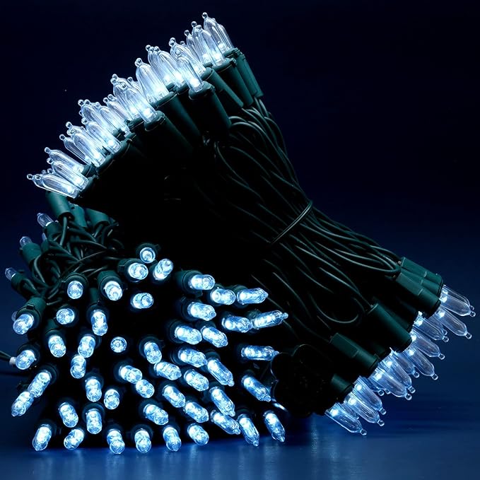 YULETIME 200 Count Cool White LED Christmas Lights, 66 Feet Green Wire UL Certified Commercial Grade Holiday String Light Set (Cool White)