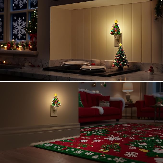 DORESshop Christmas Tree Night Light, 3000K Night Lights Plug into Wall, Cute & Funny Ceramic Christmas Decor Night Light for Kids, Plug in Nightlight with 360° Rotatable, Holiday Party Decor, 1 pack