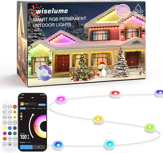 Permanent Outdoor Lights, RGB+IC 100FT Smart LED Eaves Lights,72 Color-Changing Waterproof Lights with 63 Scene Modes,APP & Voice Control, Ideal for Christmas, Halloween, Parties, and Holiday Décor