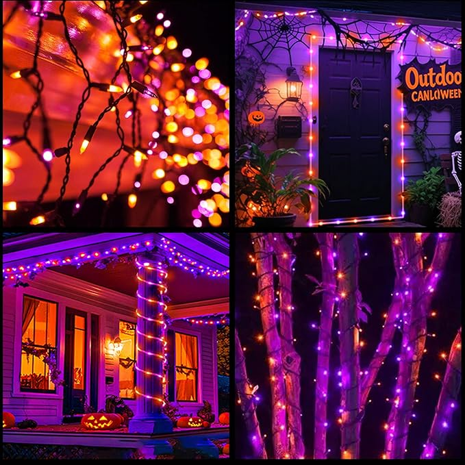YULETIME 100 Count Orange & Purple Christmas Lights, 33 Feet Black Wire UL Certified Incandescent-Like LED Mini String Lights