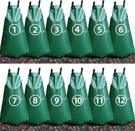 12 Pack 20 Gallon Tree Watering Bags, Reusable, Heavy Duty, Slow Release Water Bags for Trees, Premium PVC Tree Drip Irrigation Bags