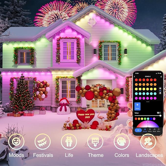 Permanent Outdoor Lights, RGB+IC 100FT Smart LED Eaves Lights,72 Color-Changing Waterproof Lights with 63 Scene Modes,APP & Voice Control, Ideal for Christmas, Halloween, Parties, and Holiday Décor