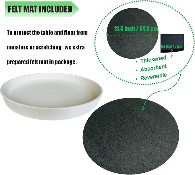 Plant Saucer White Ceramic Deep Pot Tray - 1 Pack 15 inch, Planter Saucers Water Drip Trays for Indoors Outdoor, Thick Durable Sturdy Flower Pot Saucers for Glazing Pots Base, (15"/13.5"-Size)