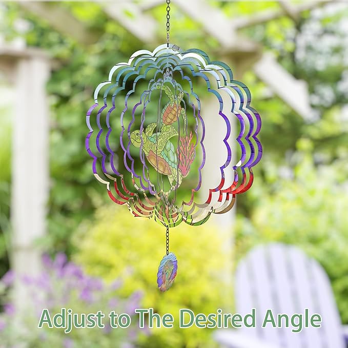 Turtle 3D Wind Spinner Kinetic Metal Art Hanging Wind Spinner Outdoor Decoration Ocean Ornaments Decor for Yard and Garden