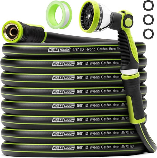Heavy Duty Garden Hose 100ft x 5/8” – Flexible Water Hose, Leak-Proof, Lightweight Hybrid Hose with Swivel Handle & 10 Function Spray Nozzle – Durable Outdoor Hose, Kink Free